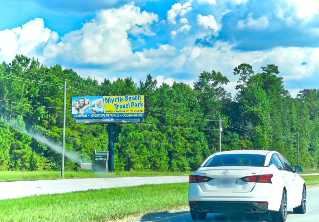 Myrtle beach sign on the road to the beach.