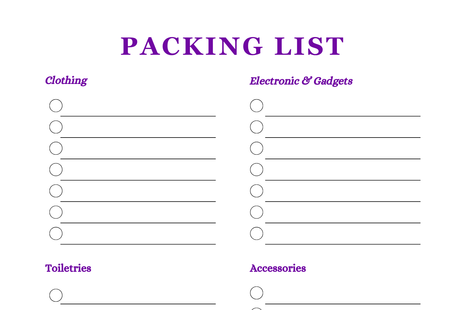 Packing List